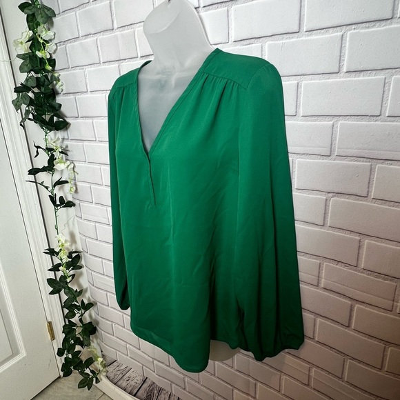 PLEIONE women v-neck long sleeve green blouse/size L - Picture 4 of 9